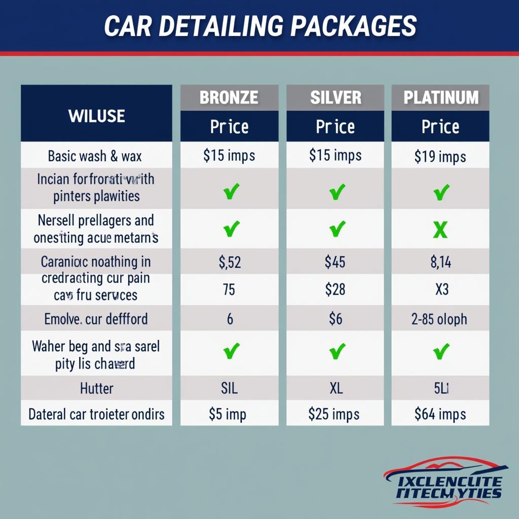 Car Detailing Price Comparison Chart