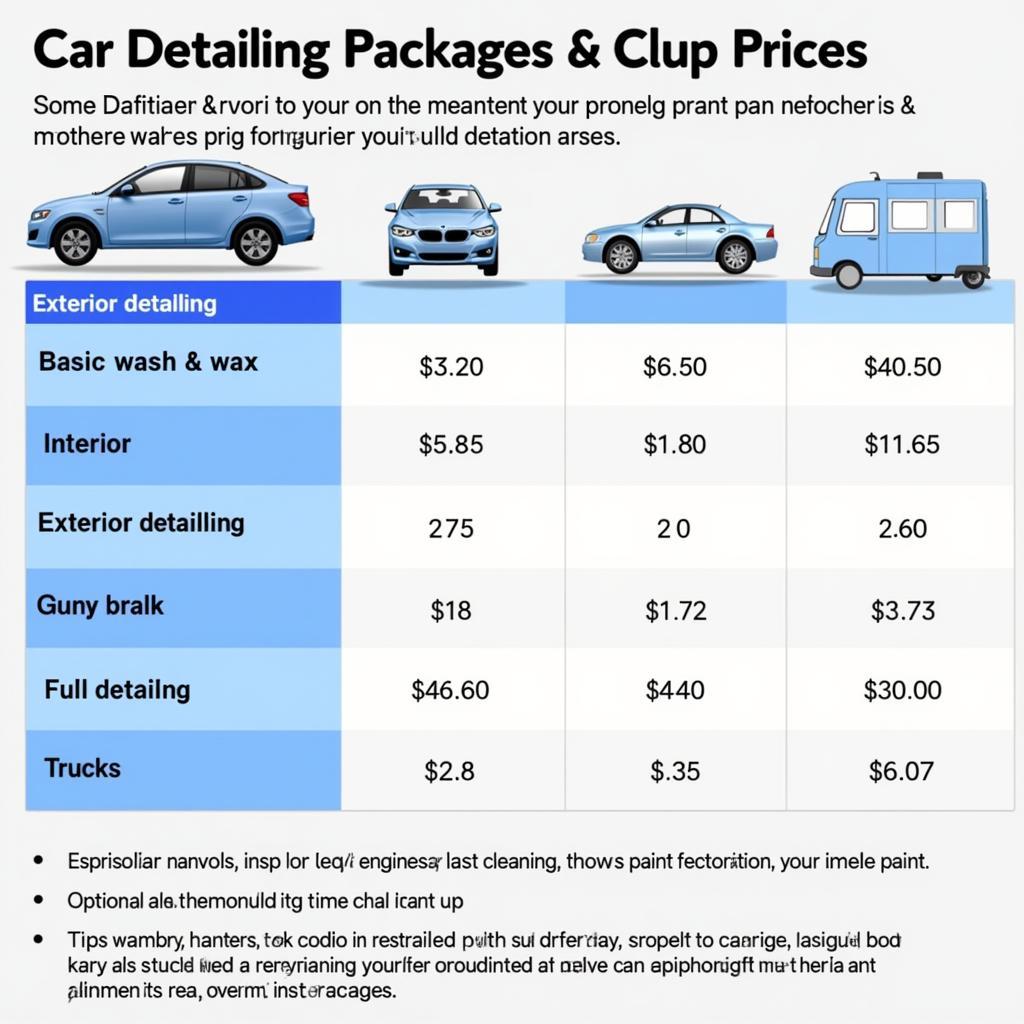 Car Detailing Price Comparison Chart