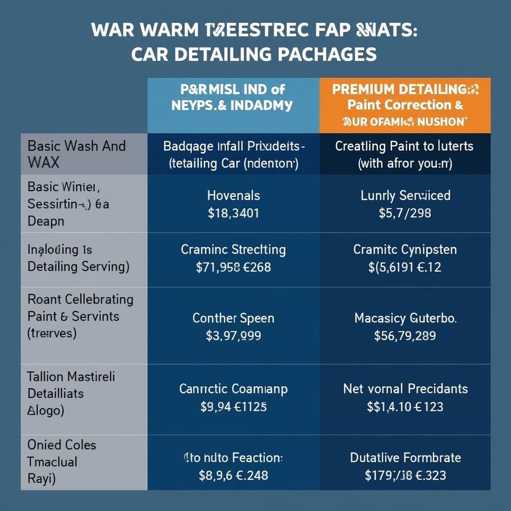 Car Detailing Price Comparison Chart