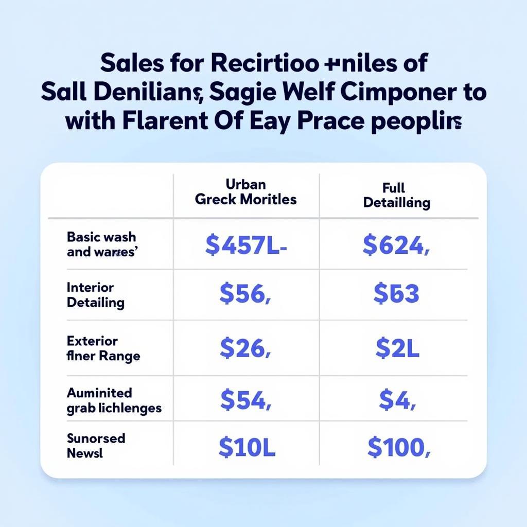 Car Detailing Price Comparison Chart