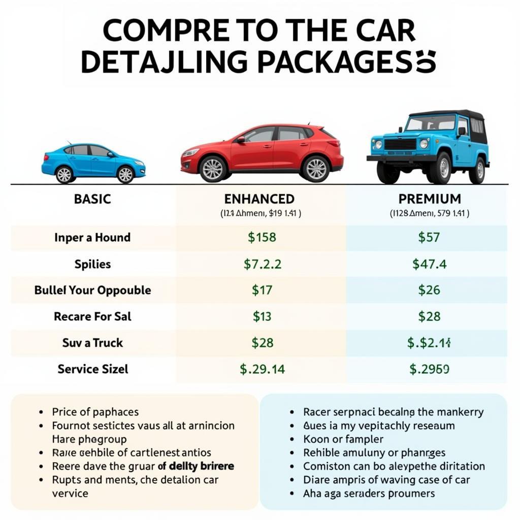 Car Detailing Price Comparison Based on Package and Vehicle Size