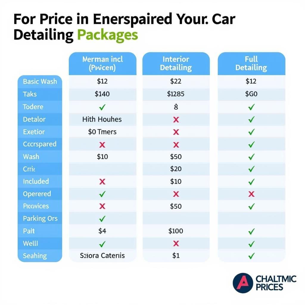 Car Detailing Price Comparison Chart