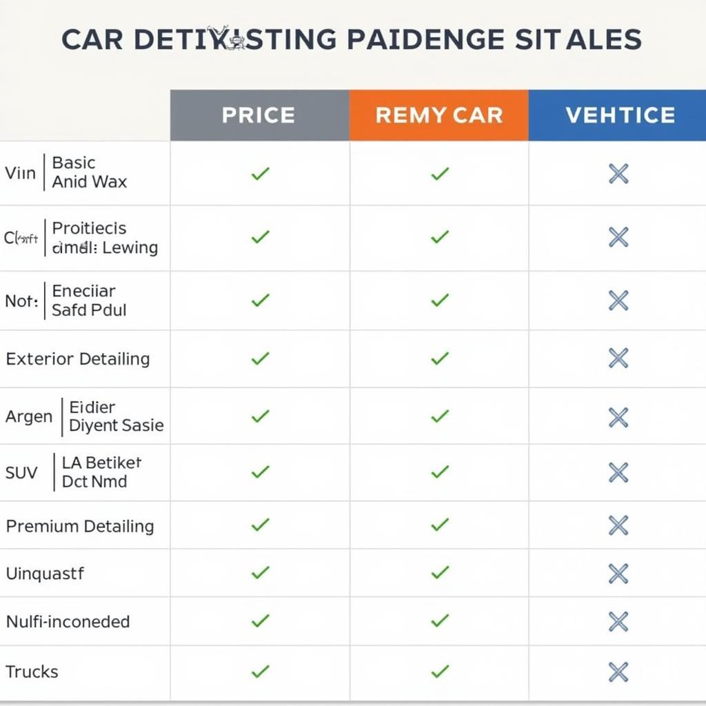 Car Detailing Price Comparison Table Showing Different Packages and Costs