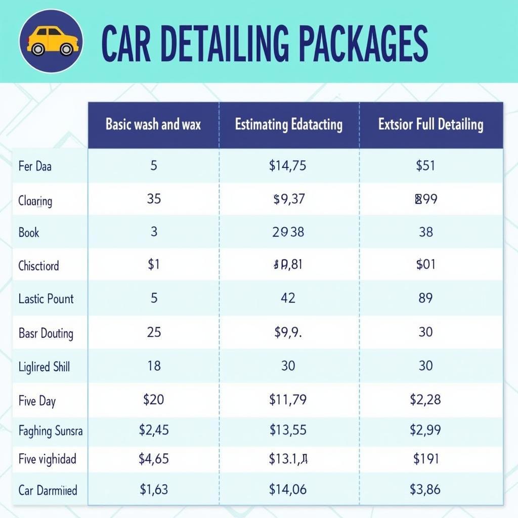 Car Detailing Price Comparison Chart