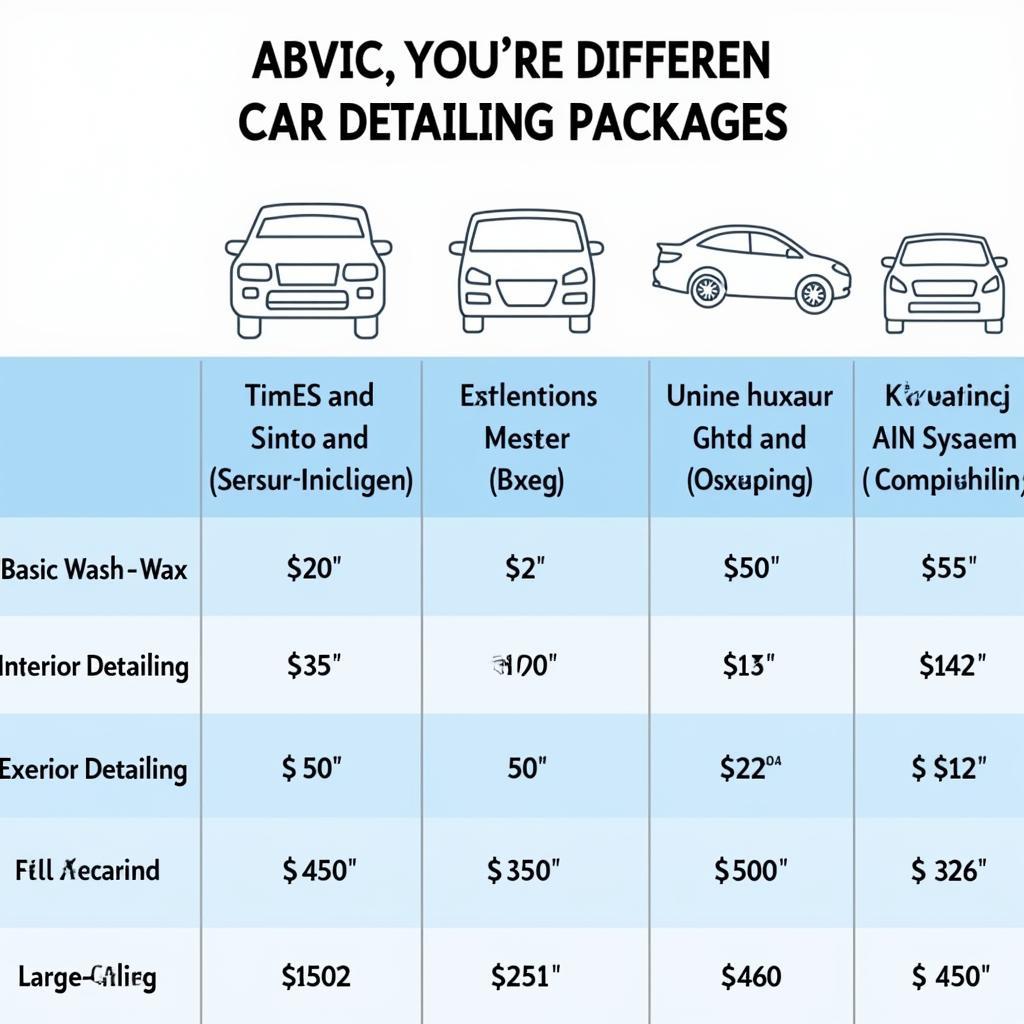 Car Detailing Price Comparison Chart