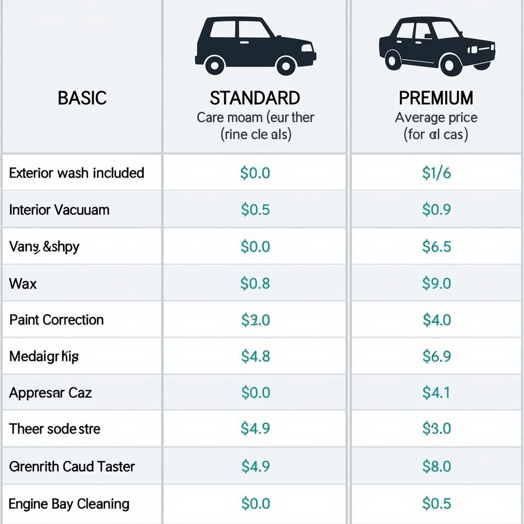 Car Detailing Price Comparison Chart