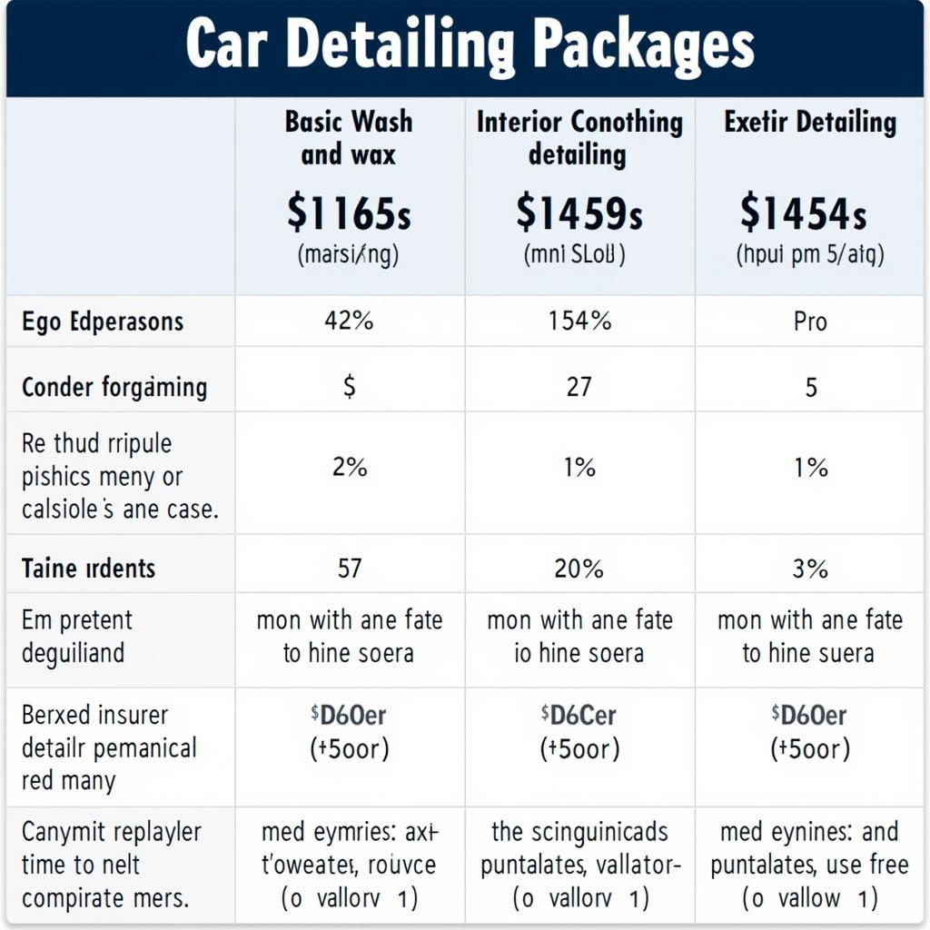 Car Detailing Price Comparison Chart