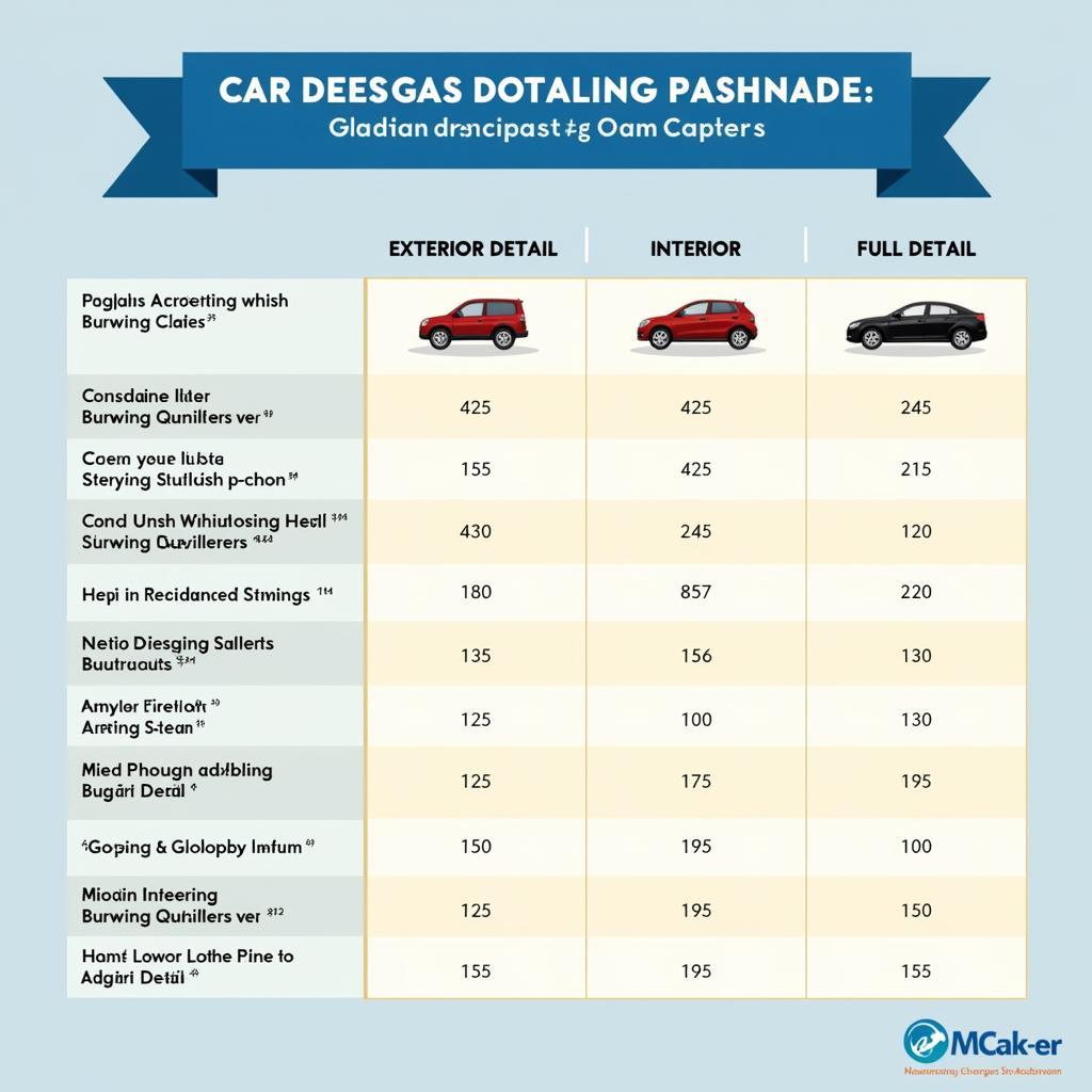 Car Detailing Price Comparison Chart