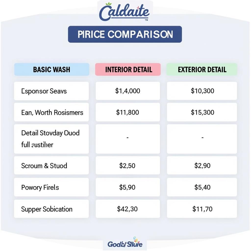 Car Detailing Price Comparison by Service Type