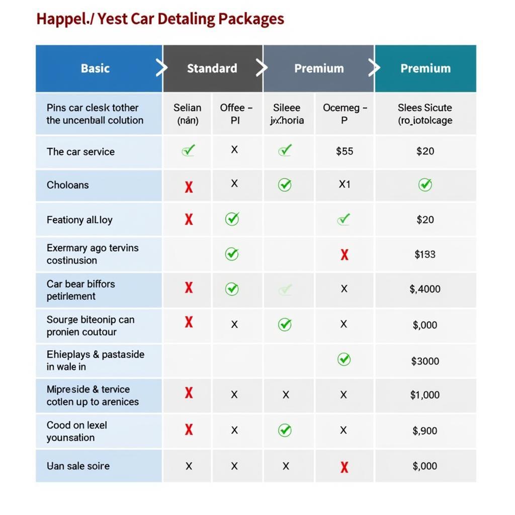 Car Detailing Price Comparison Chart