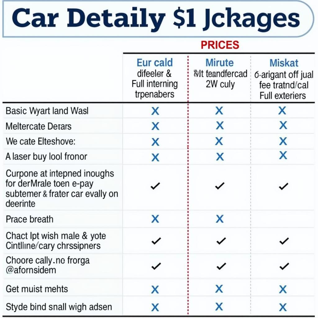 Car Detailing Price Comparison Chart