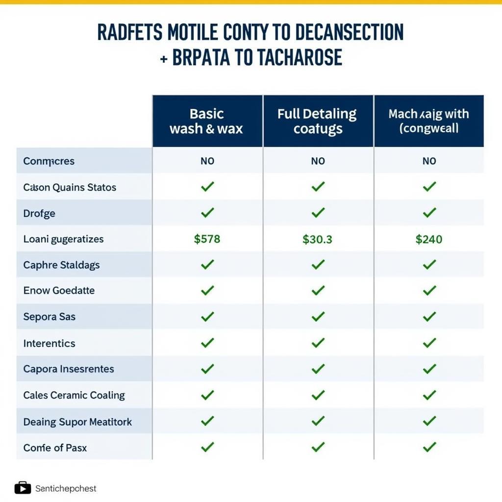 Car Detailing Price Comparison Chart