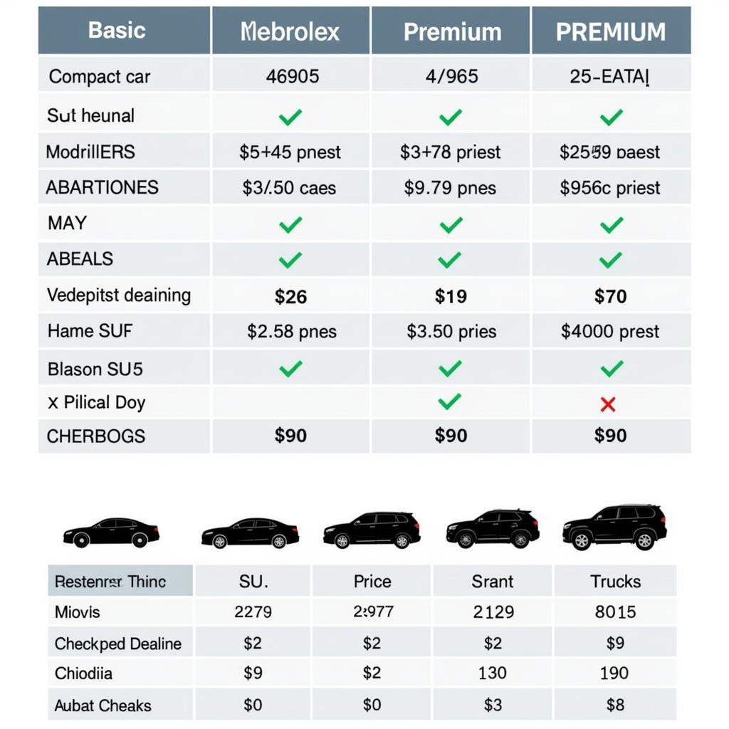 Car Detailing Price Comparison Chart