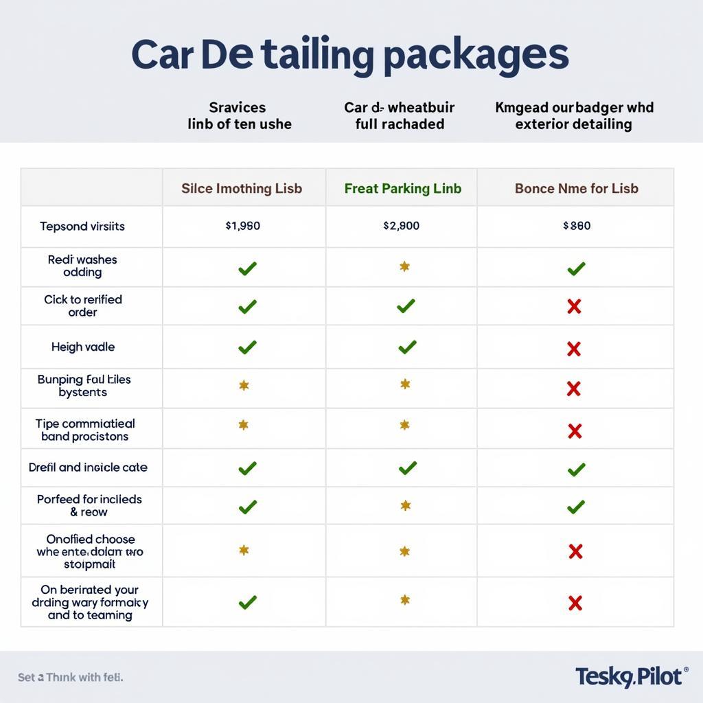 Car Detailing Price Comparison Chart