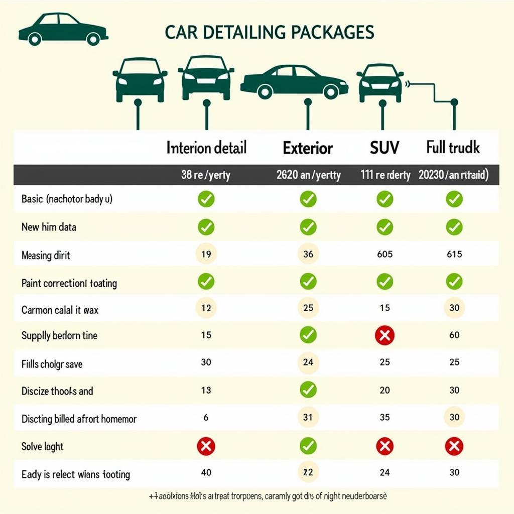 Car Detailing Price Comparison Chart