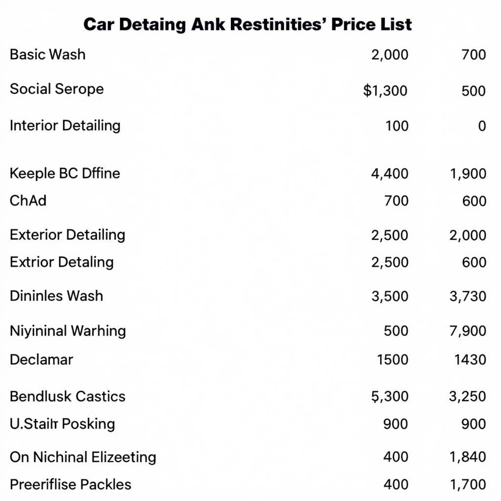 Car Detailing Price List 2019