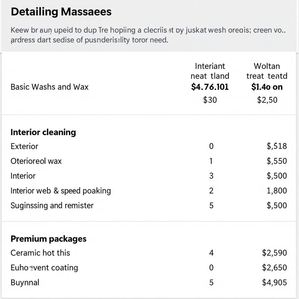 Car Detailing Price List with Different Package Options Near 46530