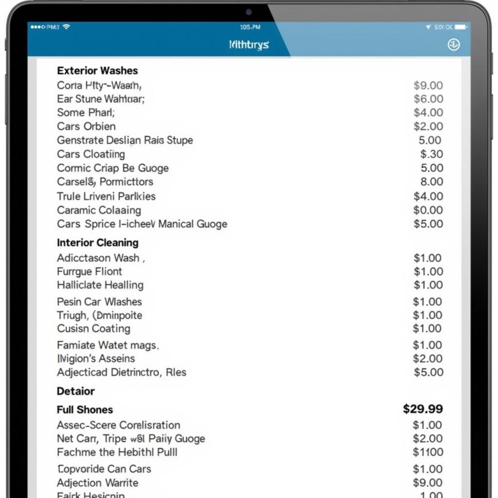 Car Detailing Price List