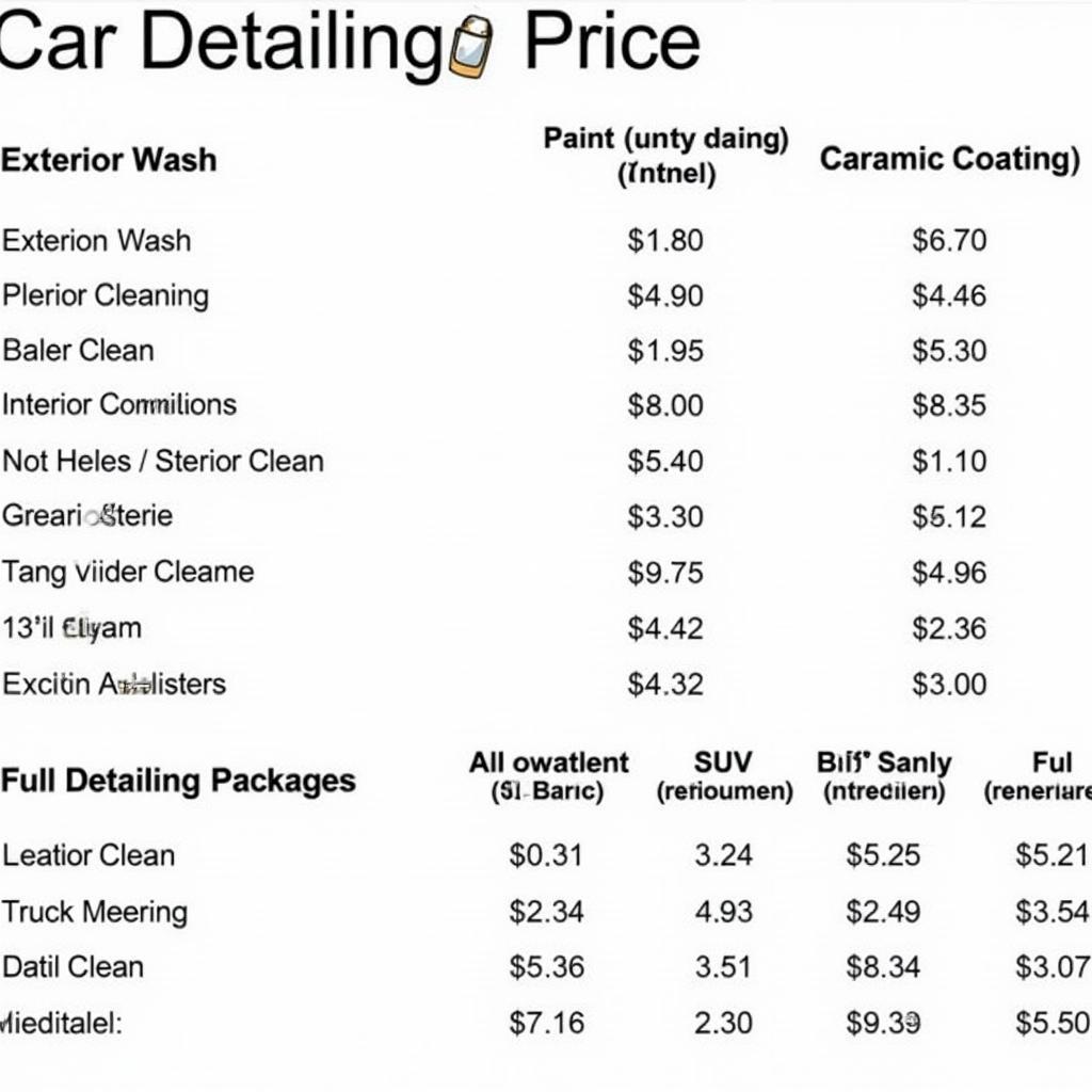 Car Detailing Price List