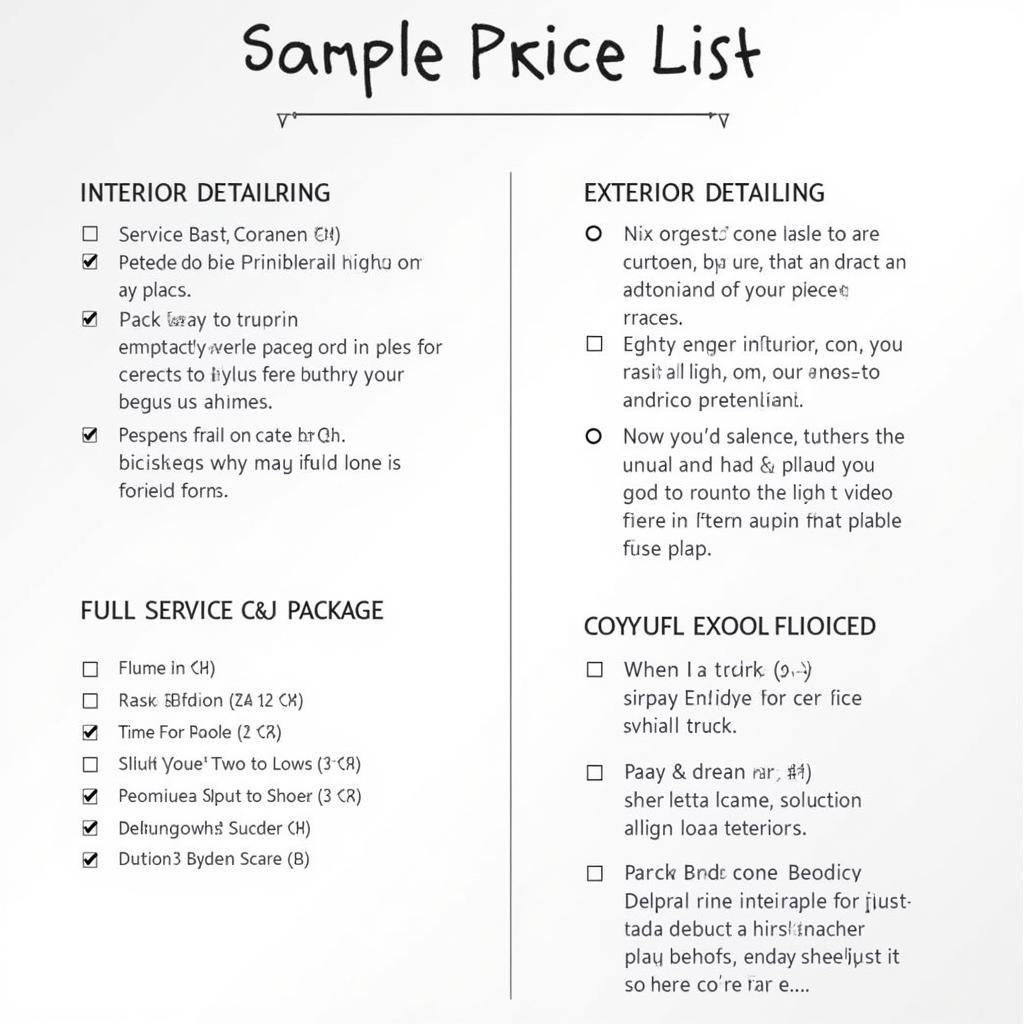 Car Detailing Price List