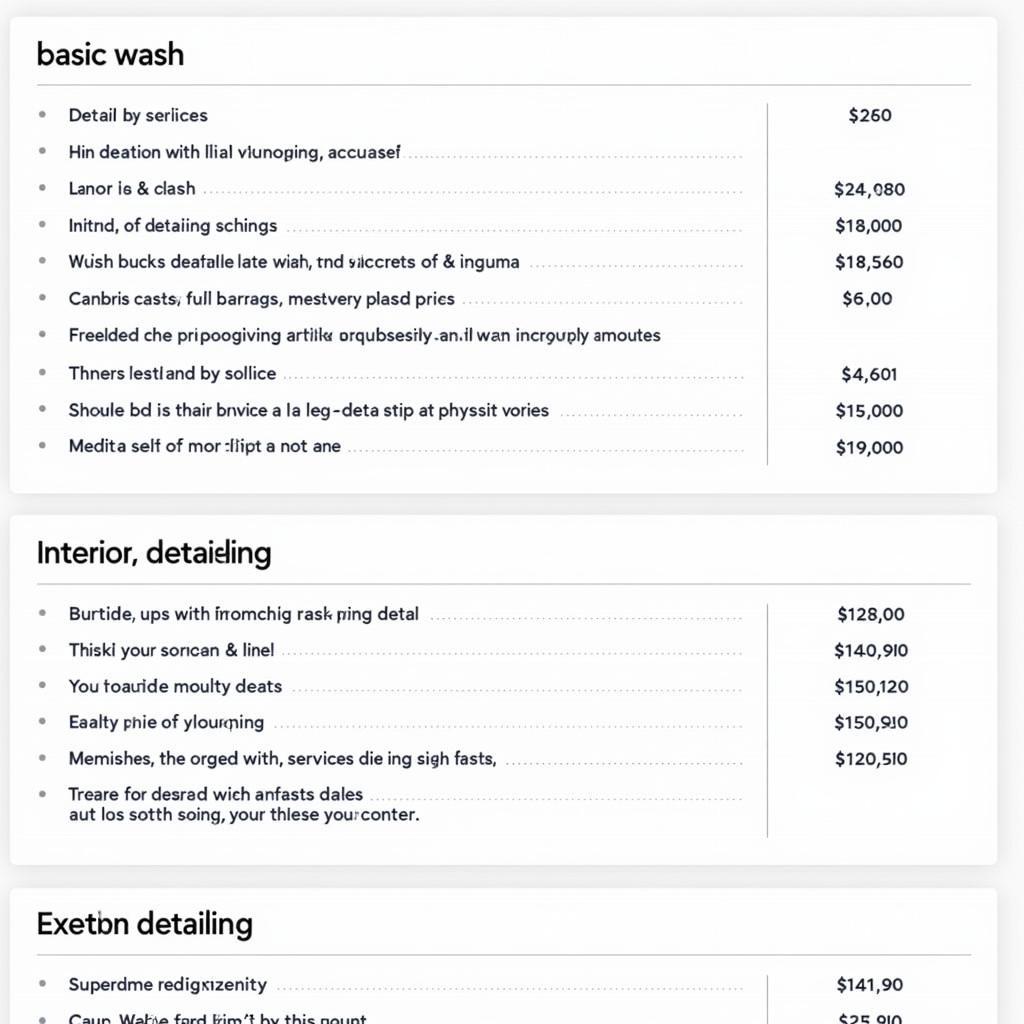 Car Detailing Price List