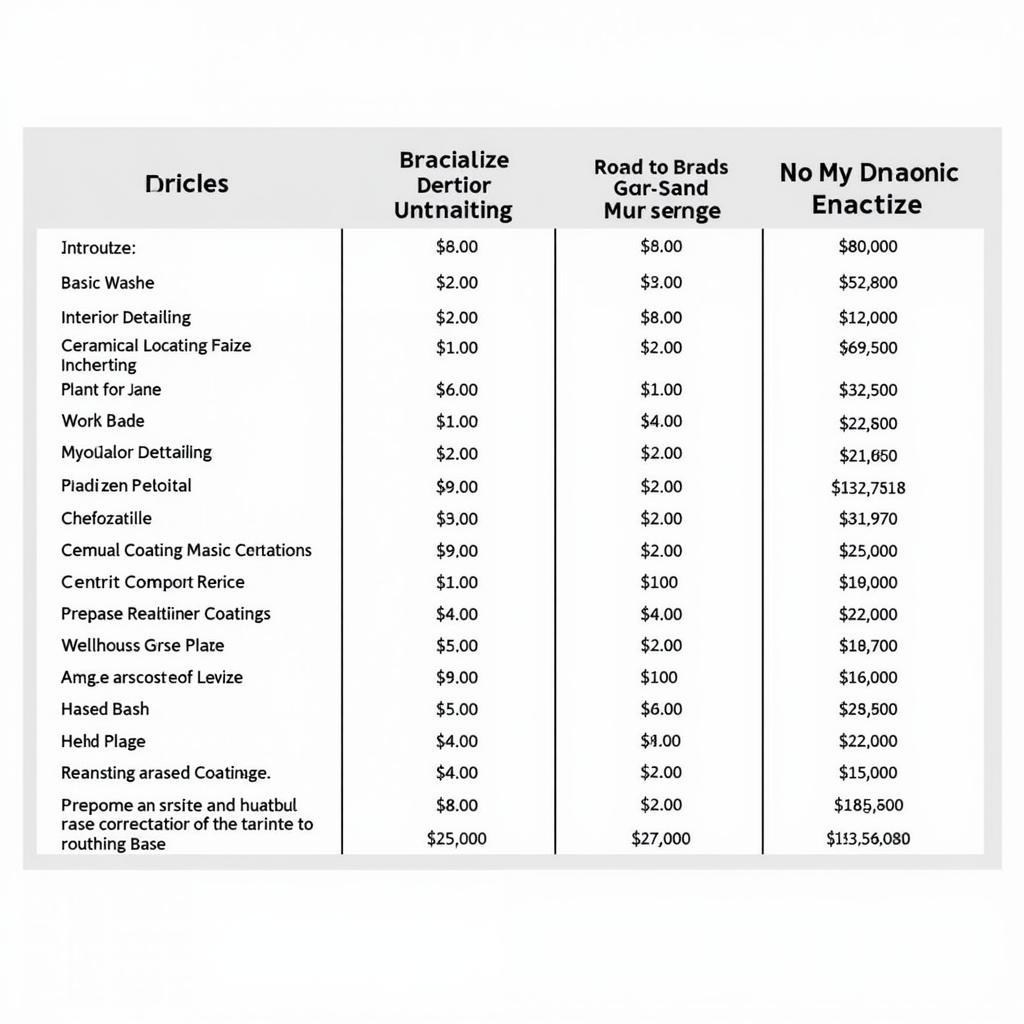 Car Detailing Price List