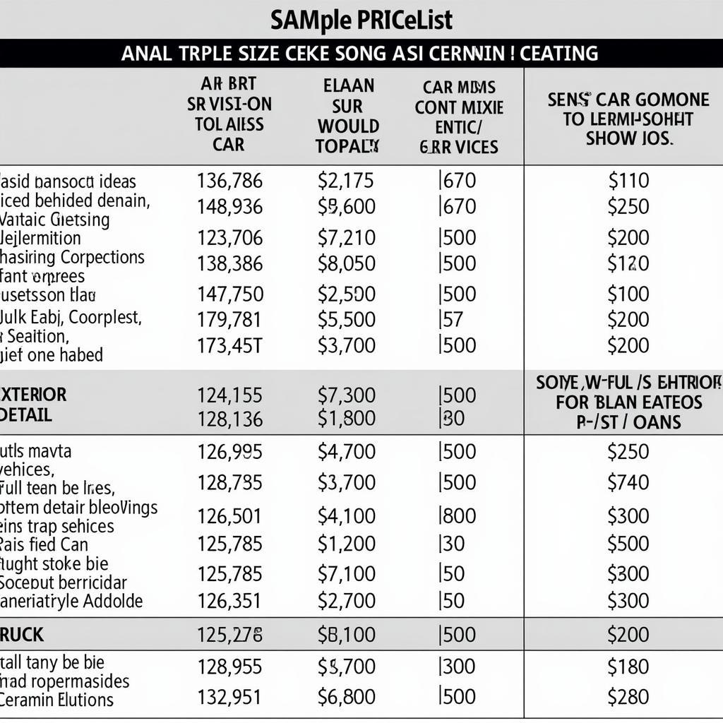 Car Detailing Price List