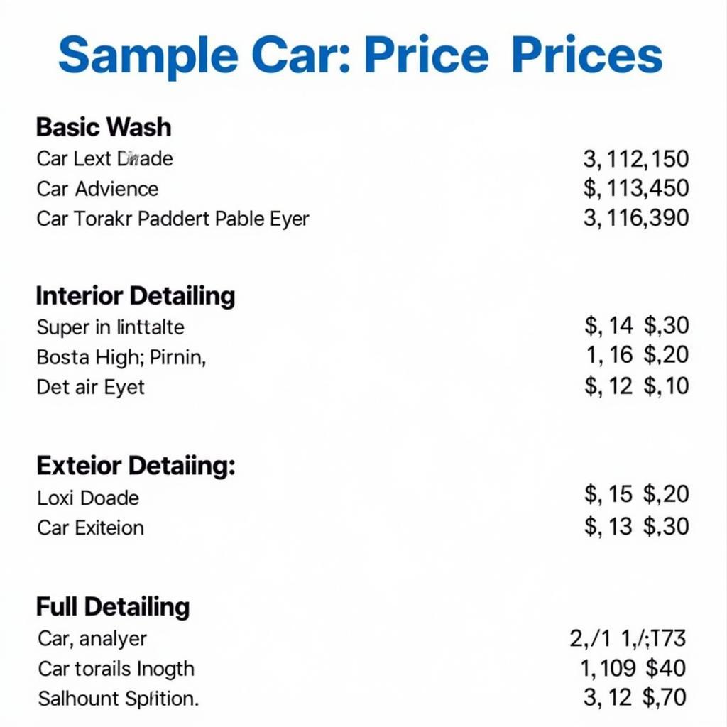 Car Detailing Price List Example in Colorado Springs