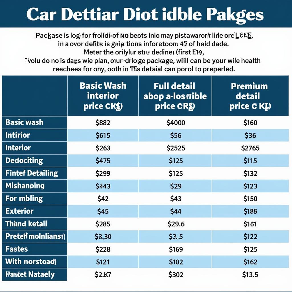 Car Detailing Price List Comparison