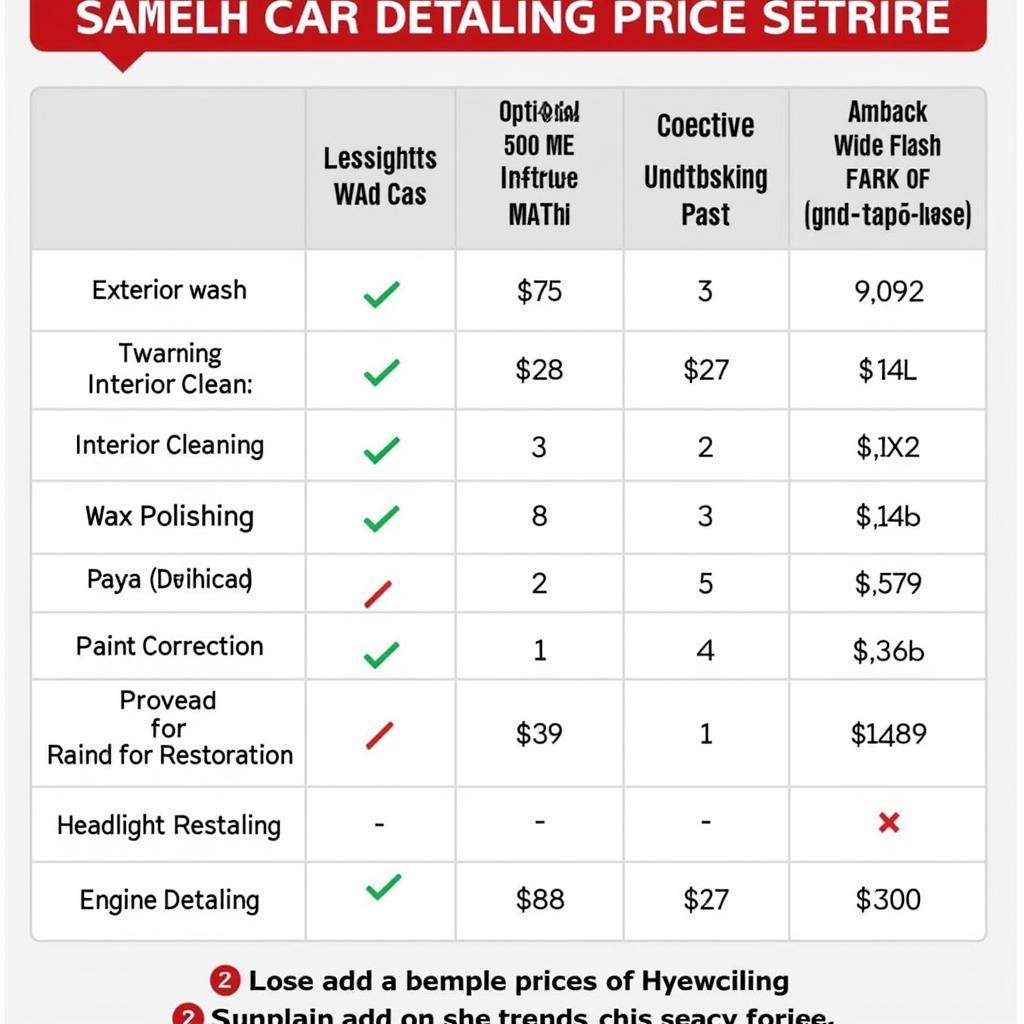 Example of a Car Detailing Price List