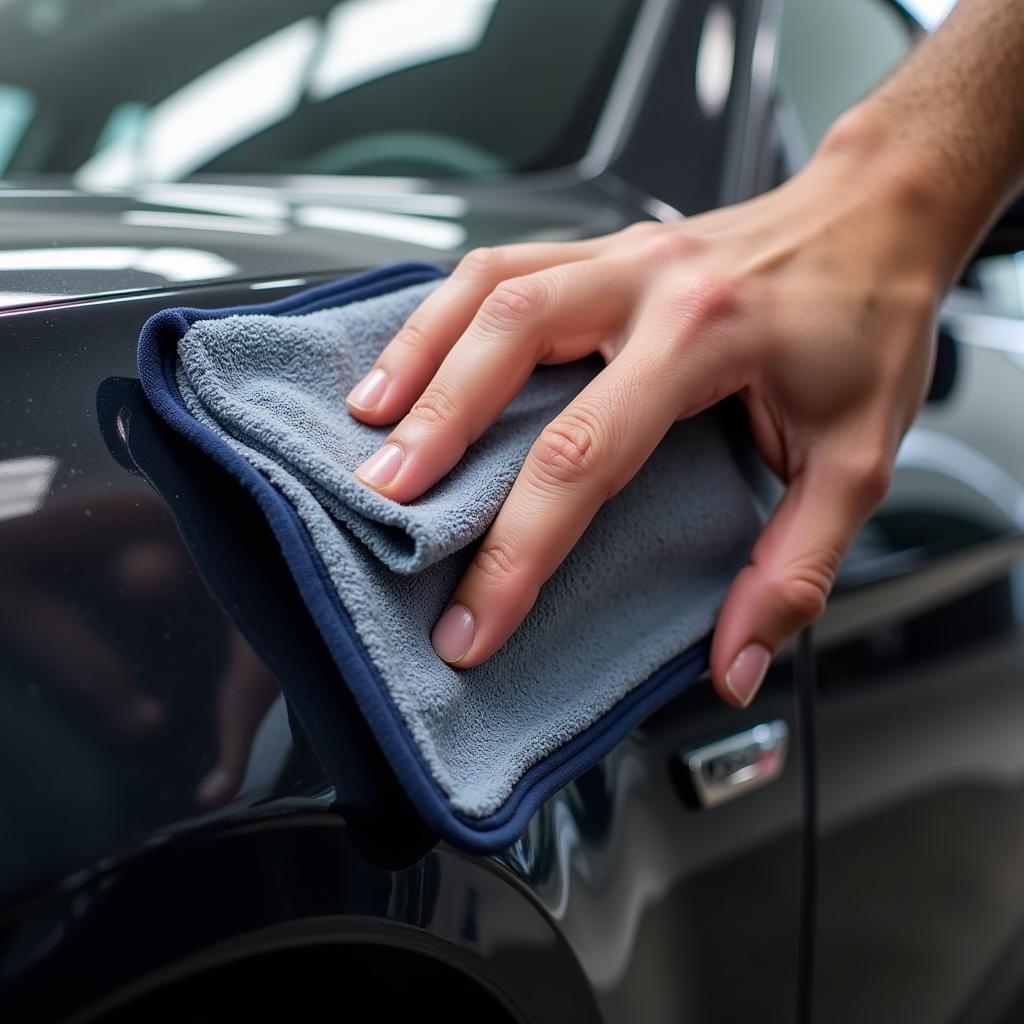 Close-up of a car detailing process showcasing the meticulous attention to detail