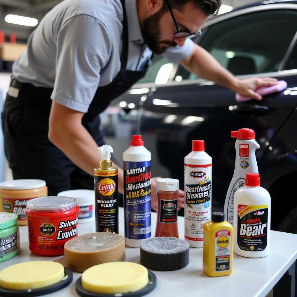 Demonstration of different car detailing products and their applications