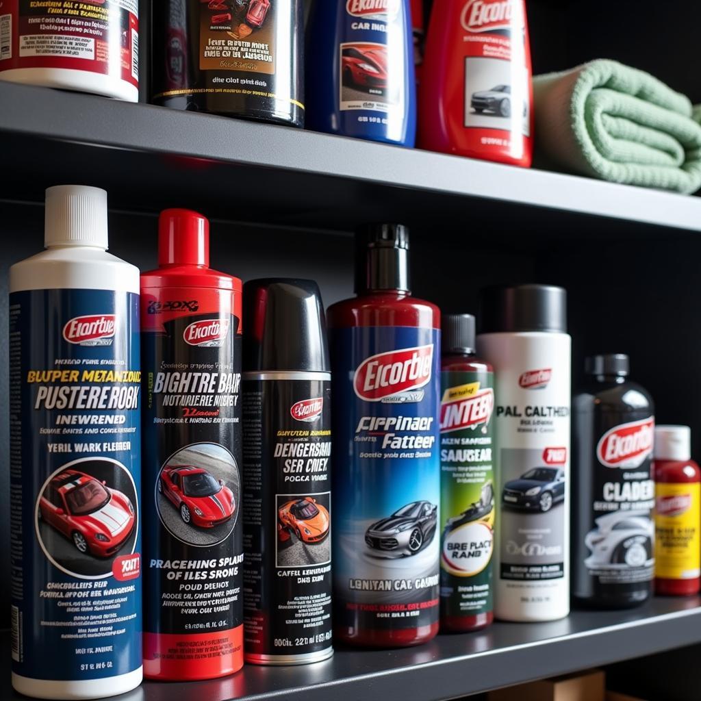 Car Detailing Products Arranged on a Shelf