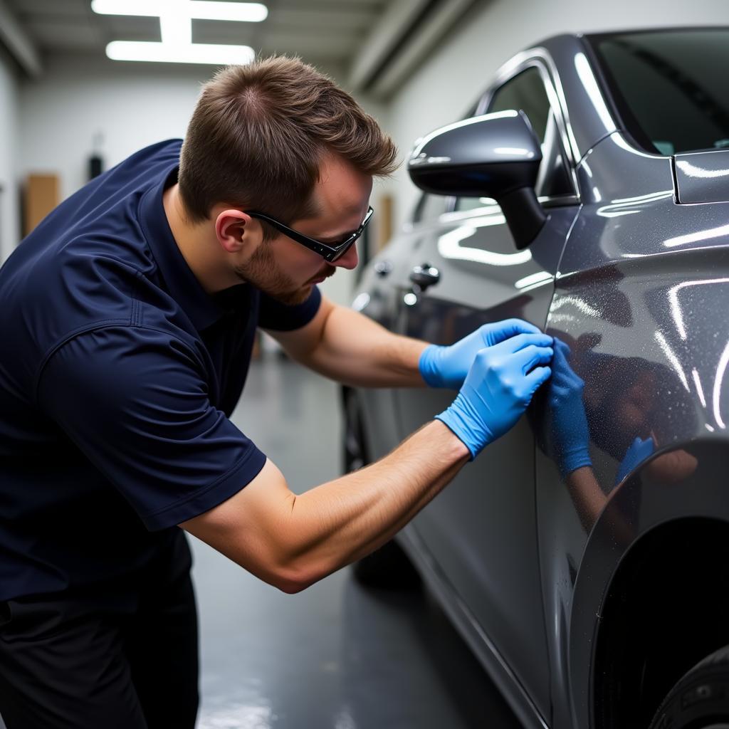 Professional Car Detailer Applying Ceramic Coating