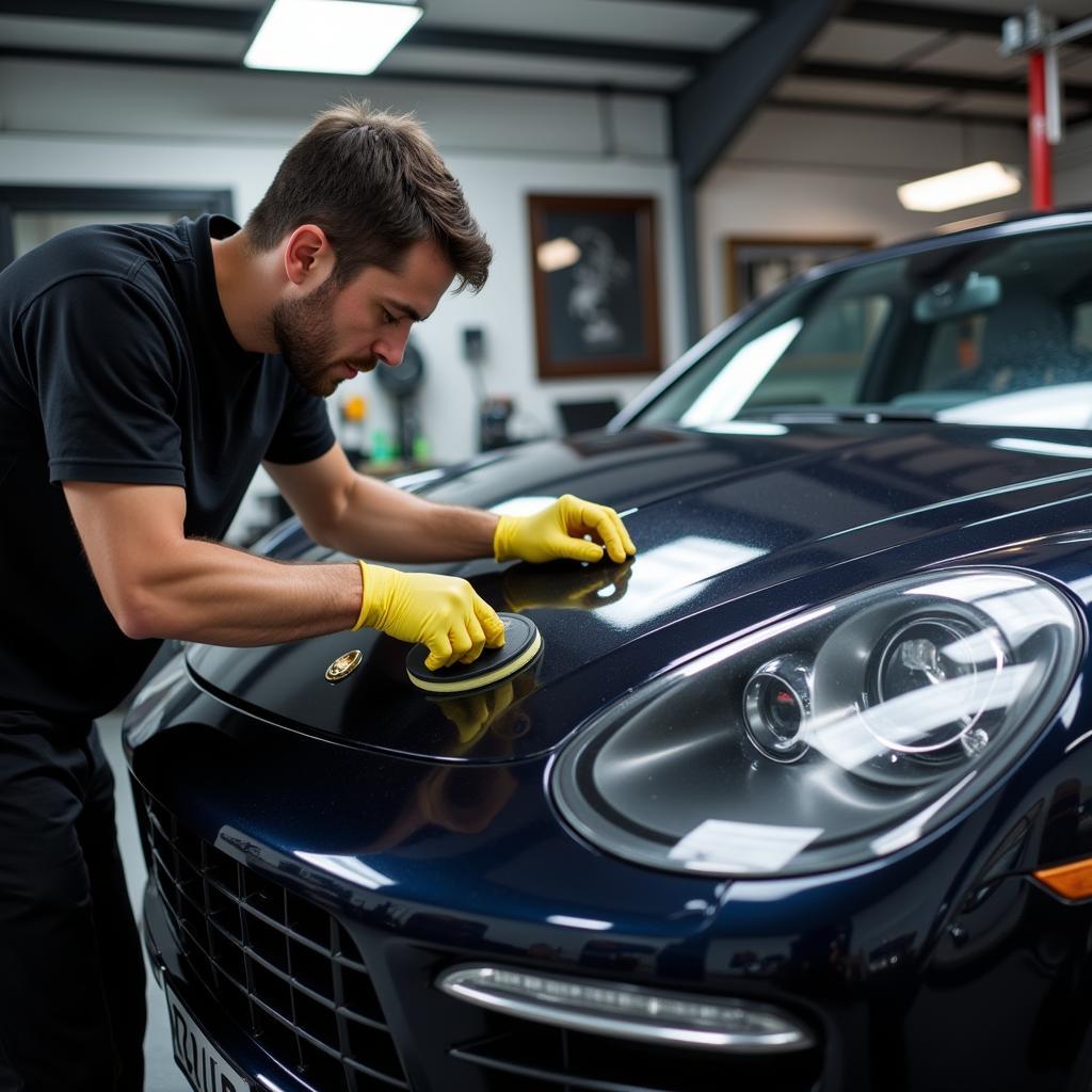 Professional Car Detailer at Work