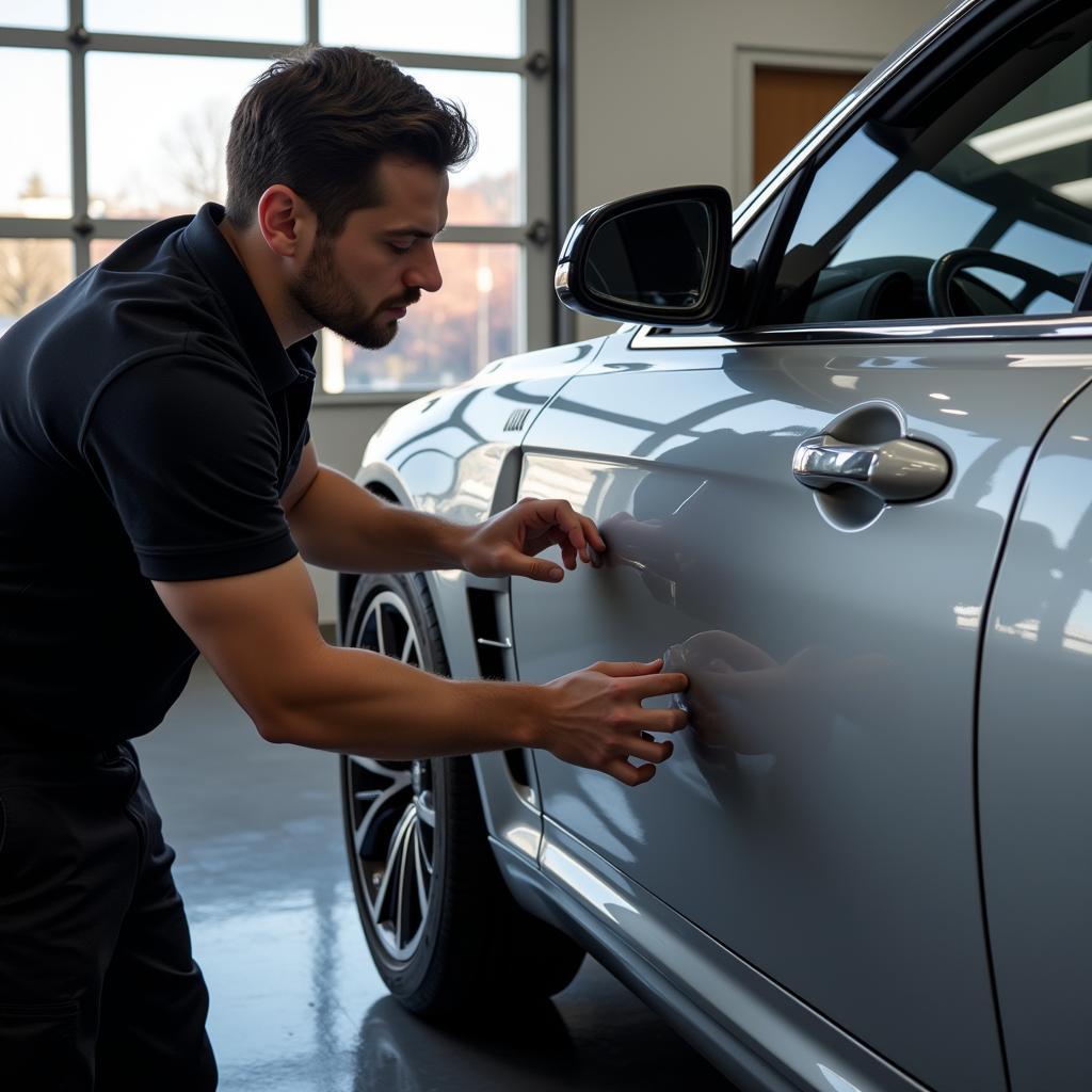 Professional Car Detailer at Work