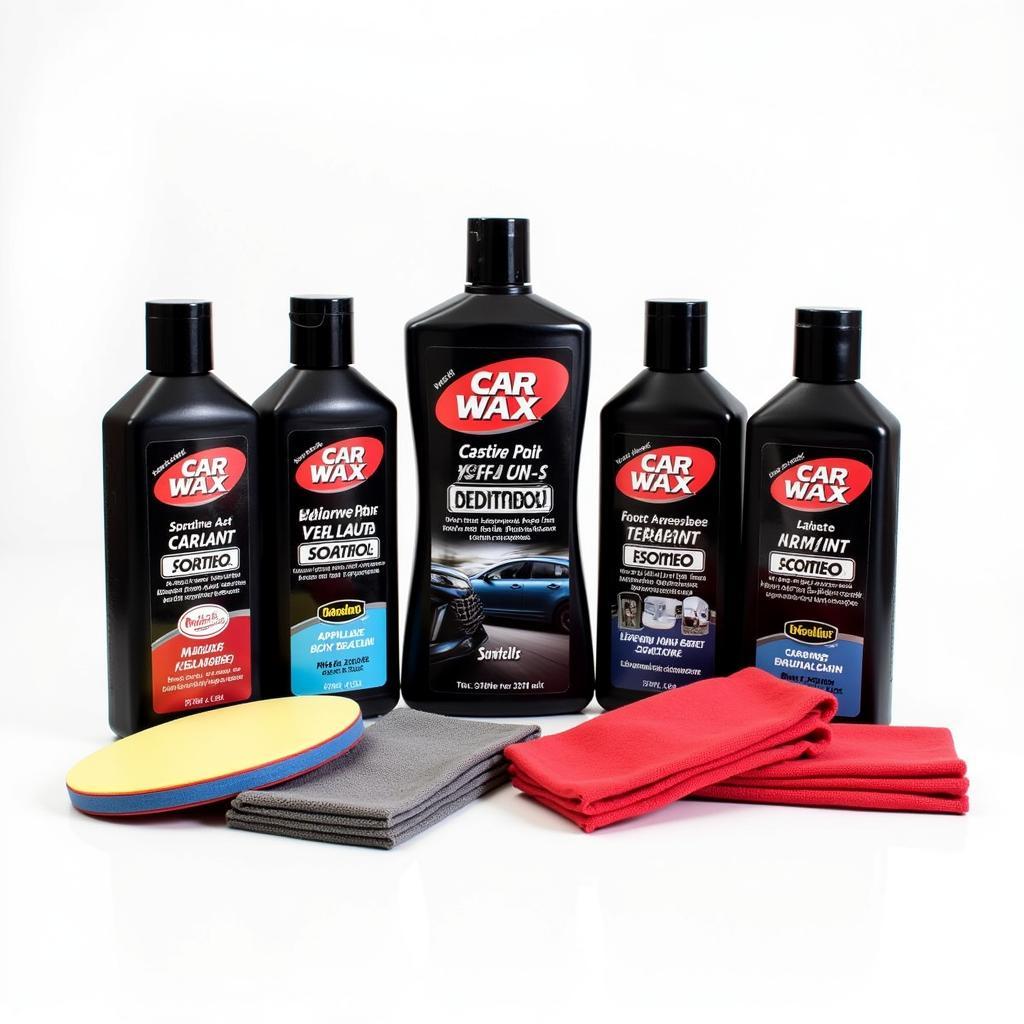 Various car detailing protection products like waxes, sealants, and ceramic coatings