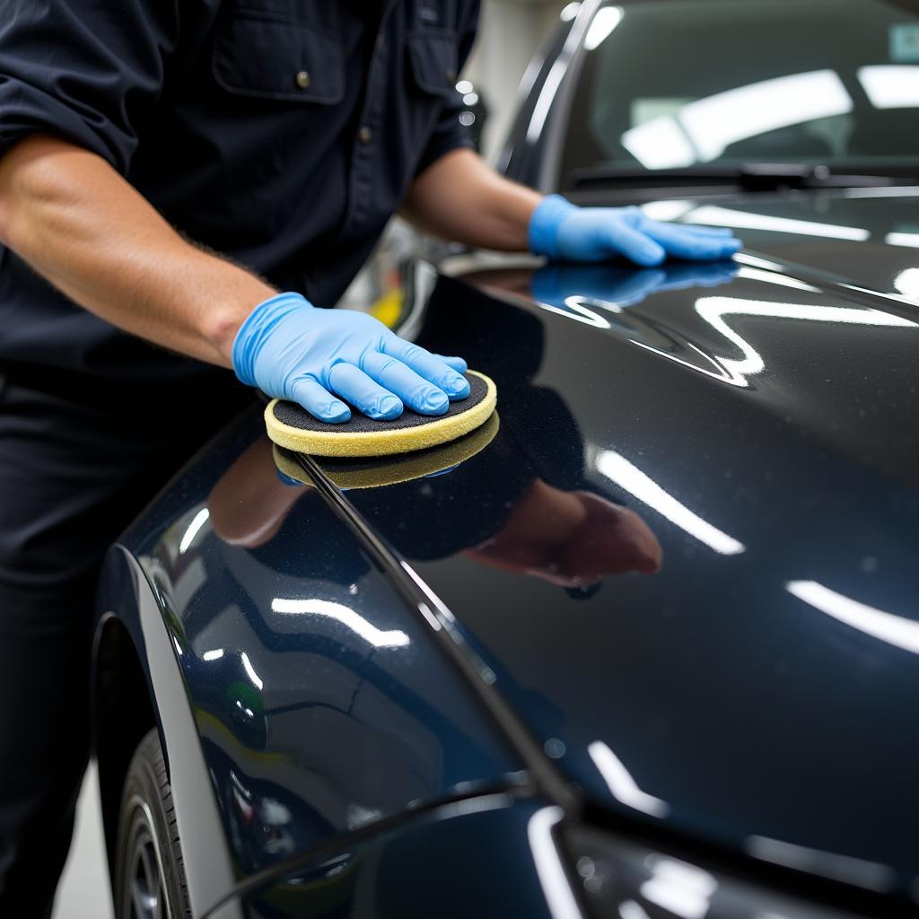 Applying ceramic coating during car detailing in Reseda