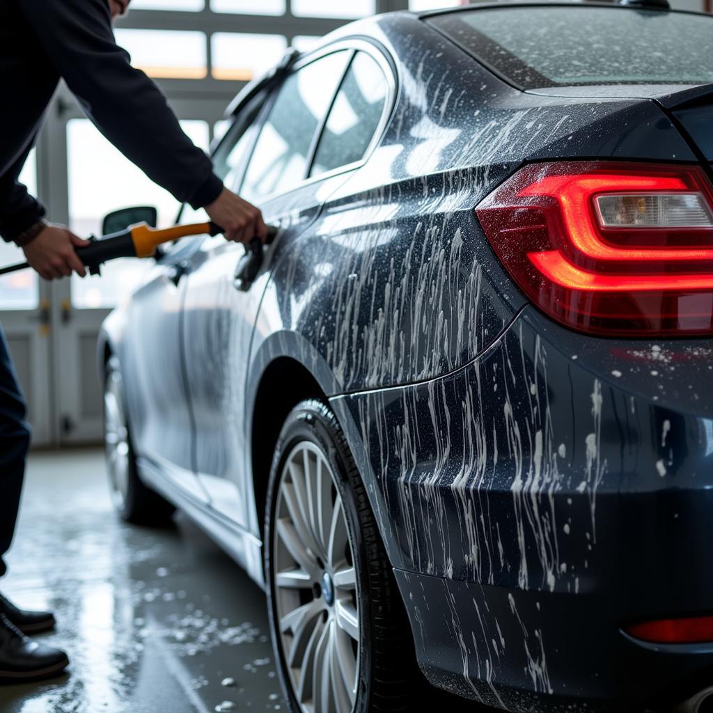 Exterior car wash at a detailing shop in Rhode Island