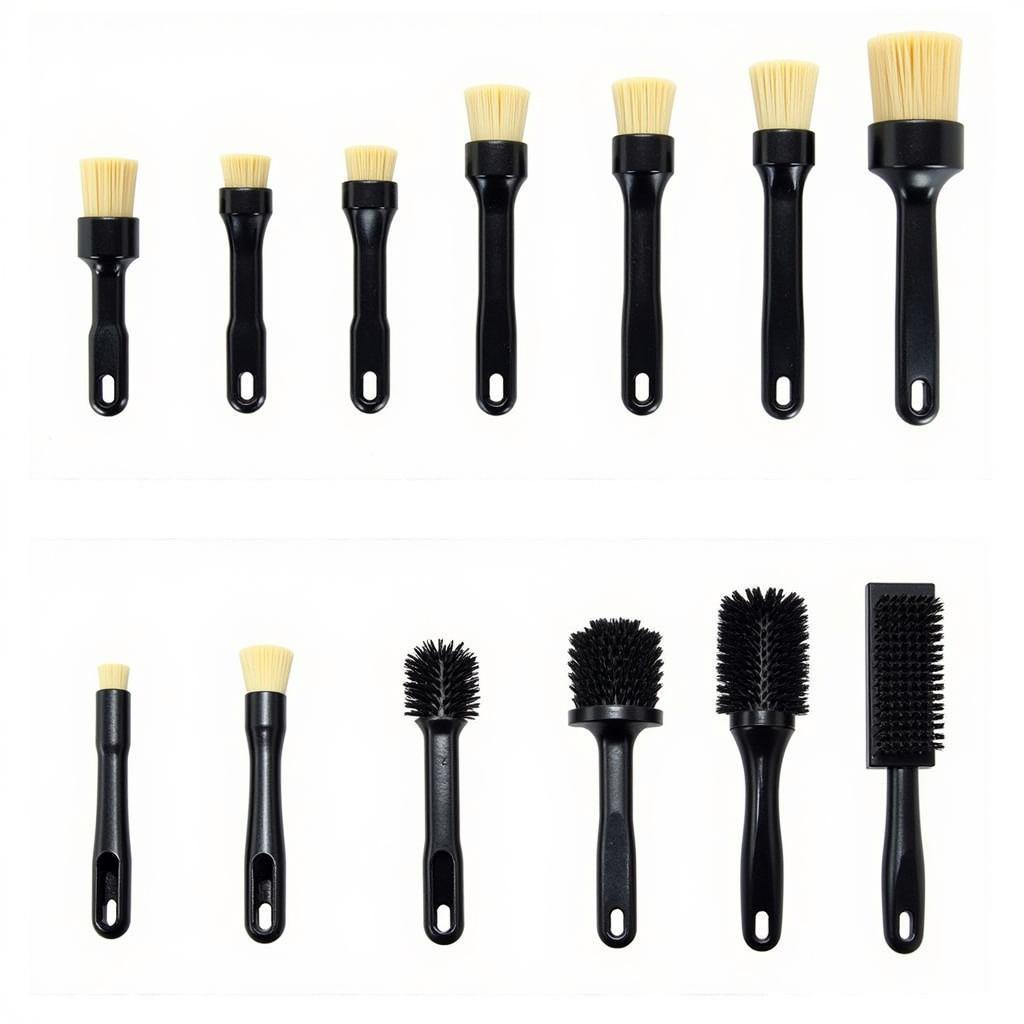 Various car detailing rim brushes for different cleaning needs