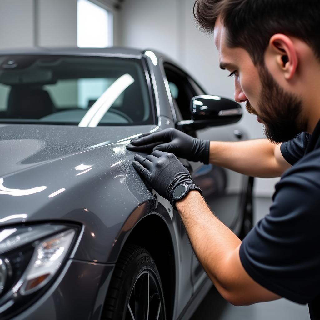 Applying ceramic coating to a car in Saranac Lake, NY