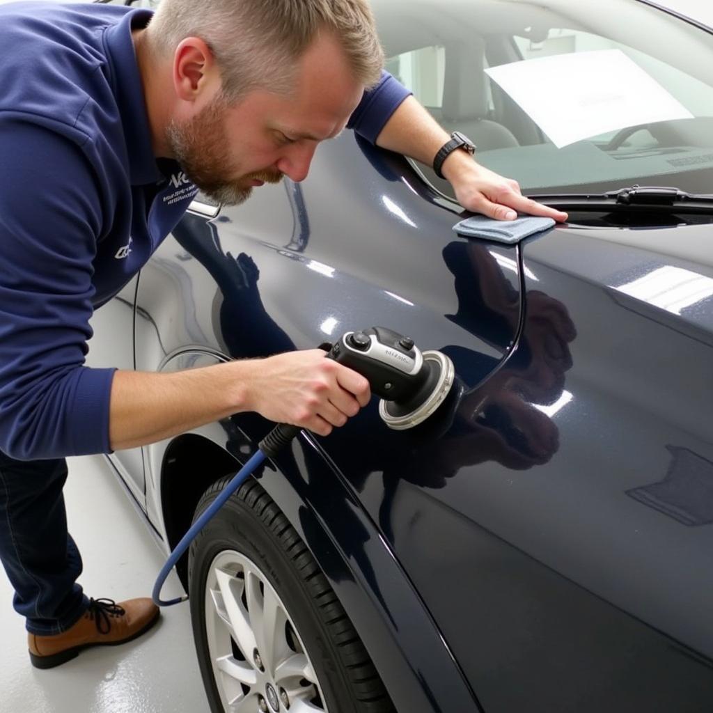 Applying ceramic coating during car detailing in Savannah, GA