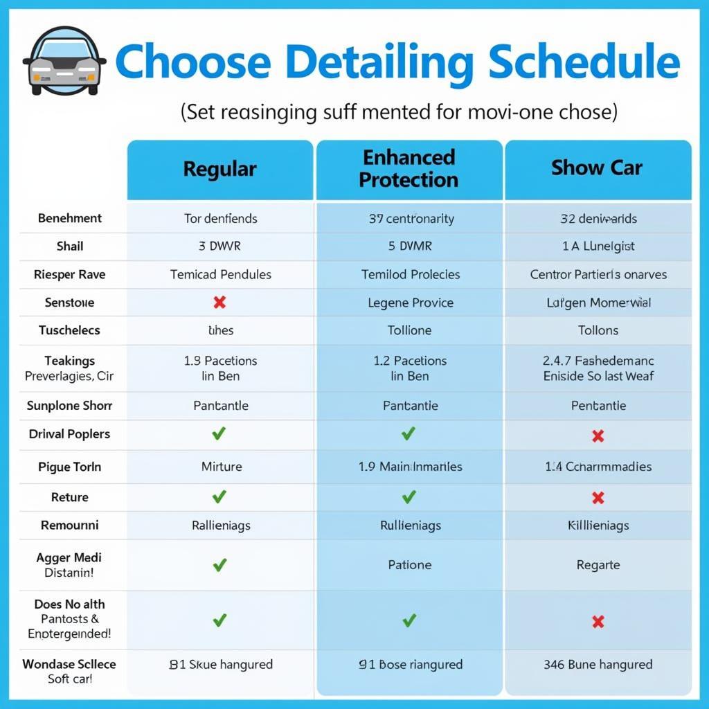 Car Detailing Schedule Comparison Chart