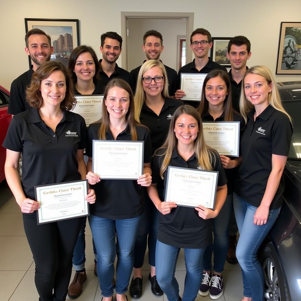 Graduates receiving car detailing certificates.