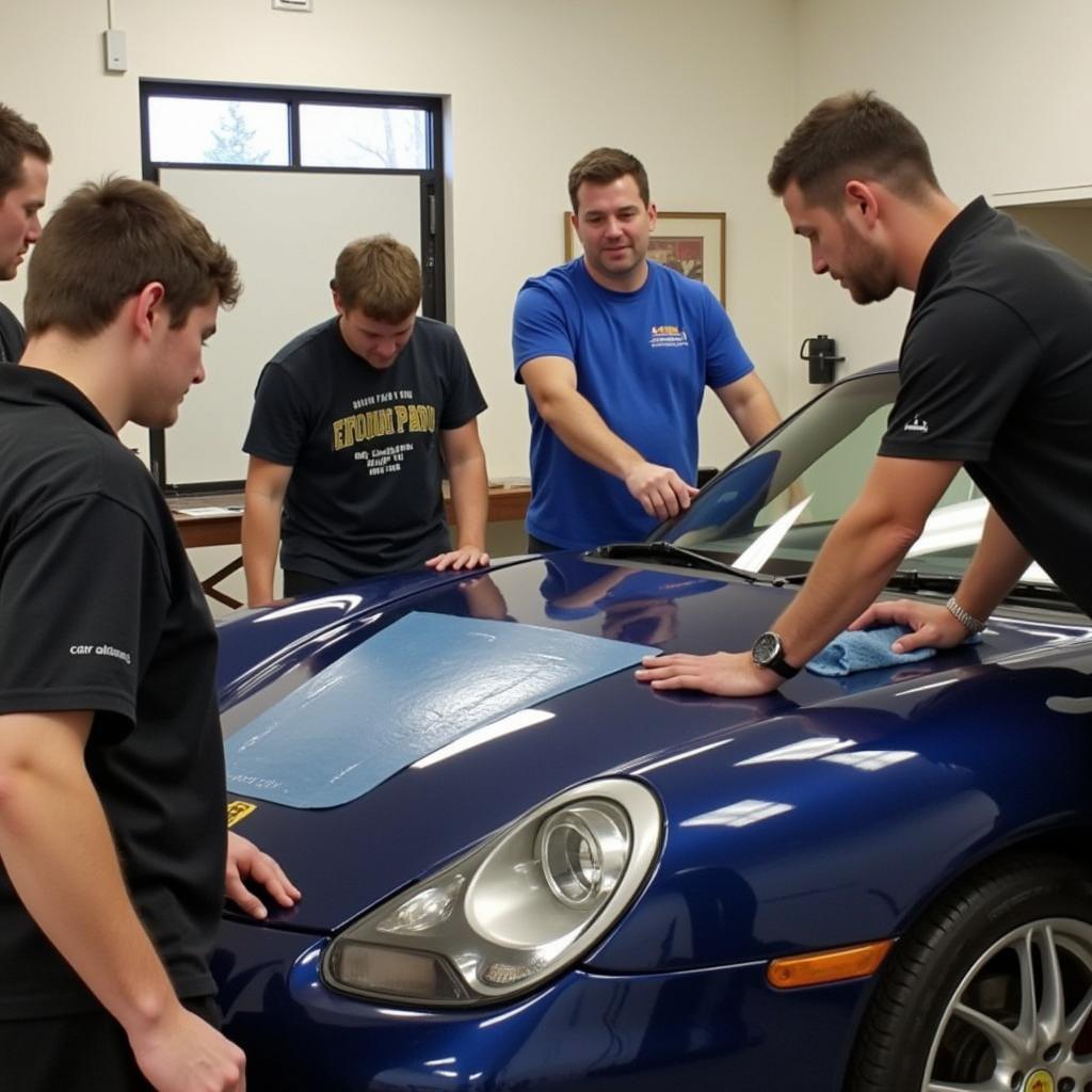 Instructor Teaching Car Detailing Techniques