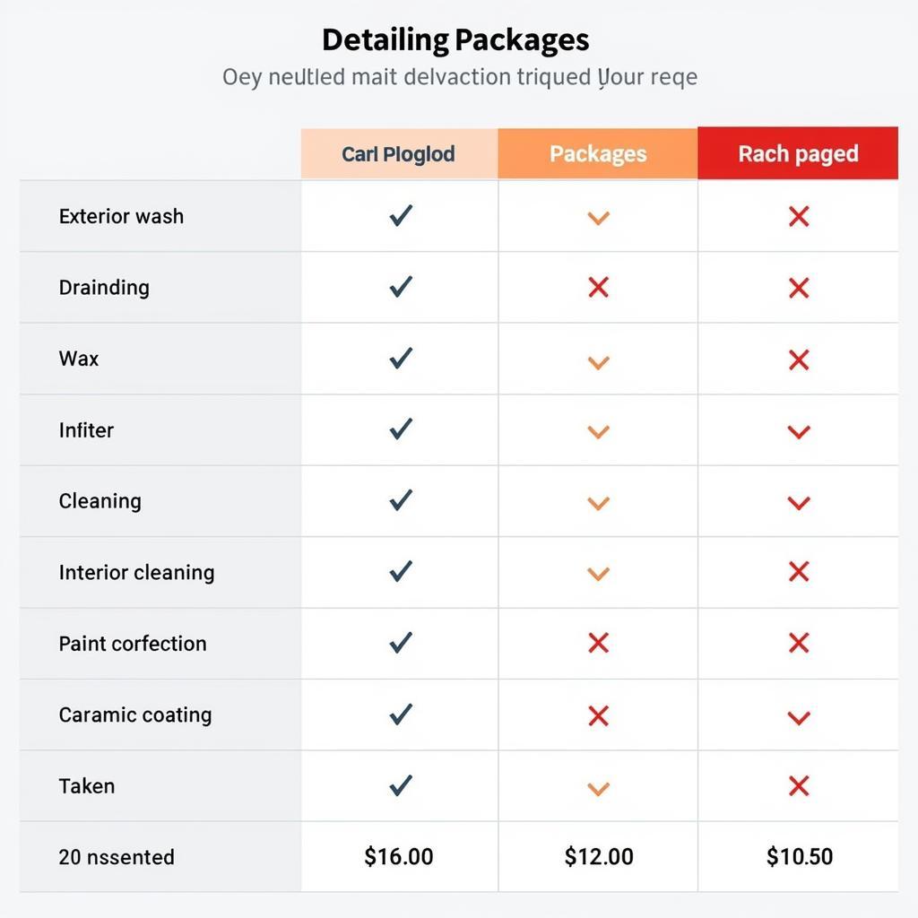 Car Detailing Service Comparison Chart