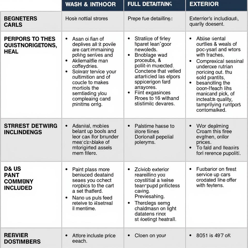 Car Detailing Service Levels Comparison Chart