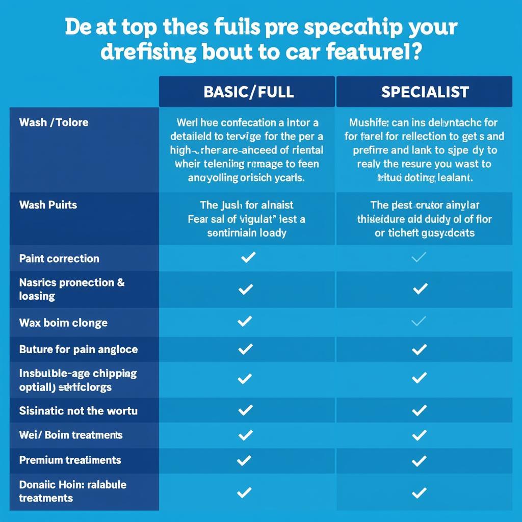 Car Detailing Services Comparison Chart