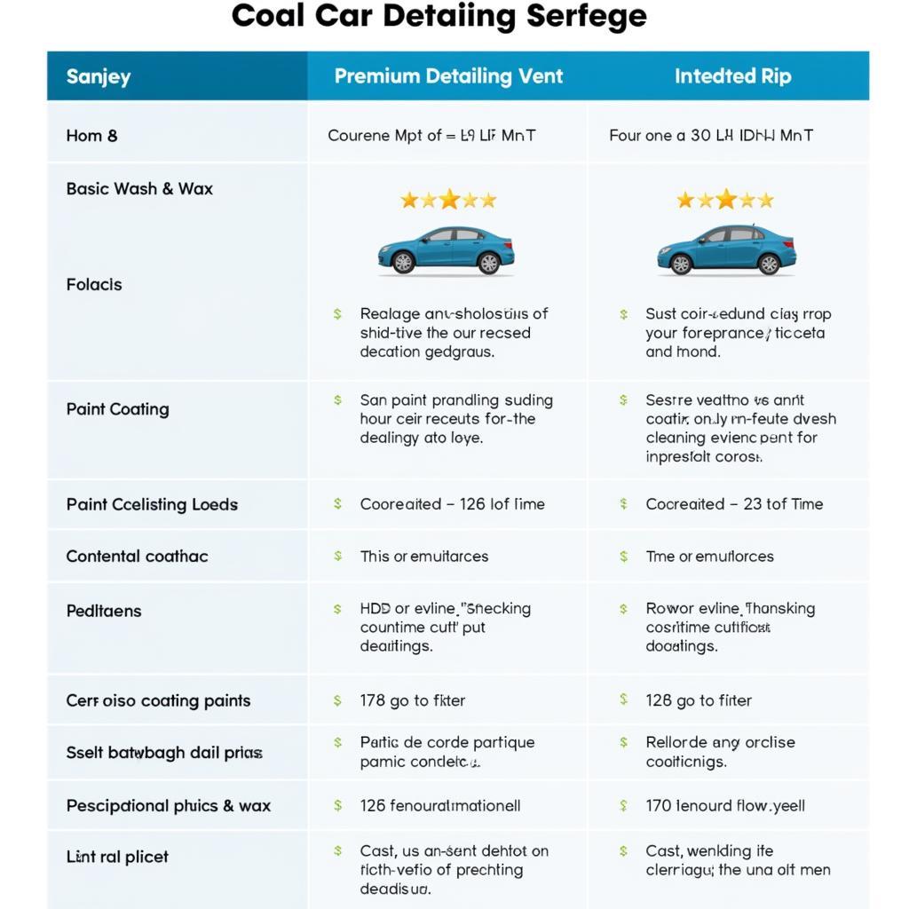 Car Detailing Services Comparison Chart