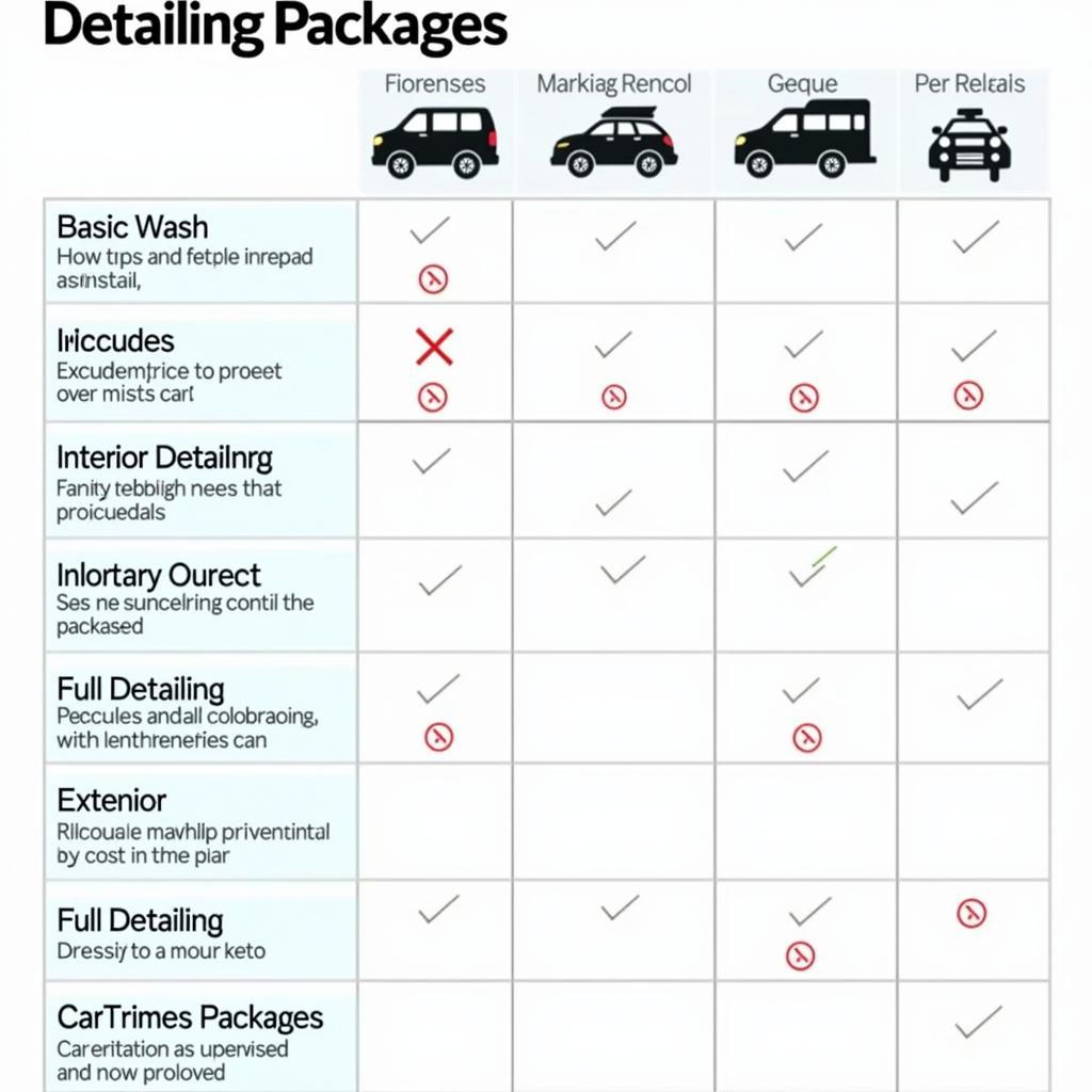 Car Detailing Services Comparison Chart